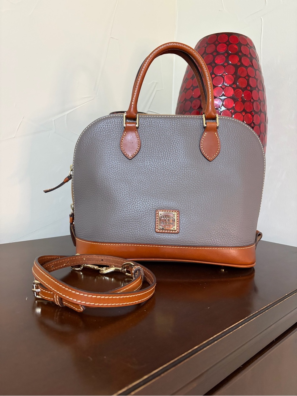 Dooney & Bourke Gray Pebbled Grain Leather  Zip Zip Satchel
